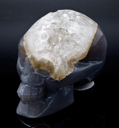 Agate and Quartz Carved Skull