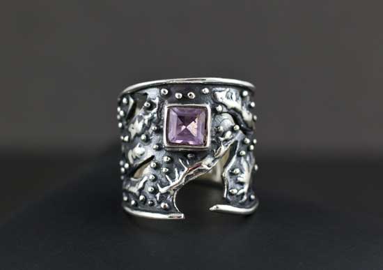 Sterling Silver Ornate Amethyst Ring Size 6-1/2