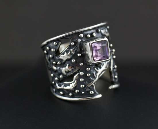 Sterling Silver Ornate Amethyst Ring Size 6-1/2