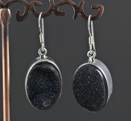 Sterling Silver Black Druzy Agate Earrings