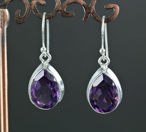 Sterling Silver Faceted Amethyst Earrings