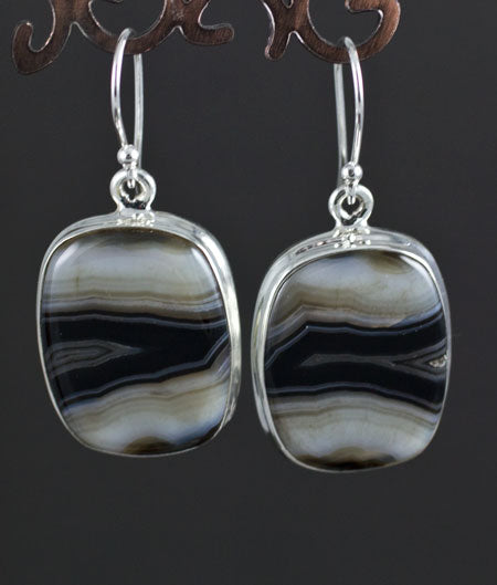 Sterling Silver Black Tibet Agate Earrings
