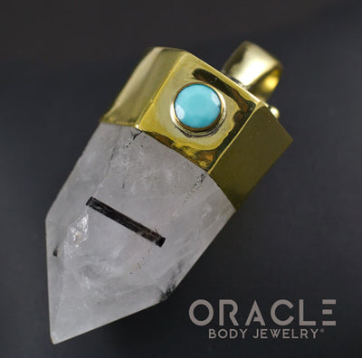 Zuul Pendant With Tourmalated Quartz Point and Double Turquoise Accents