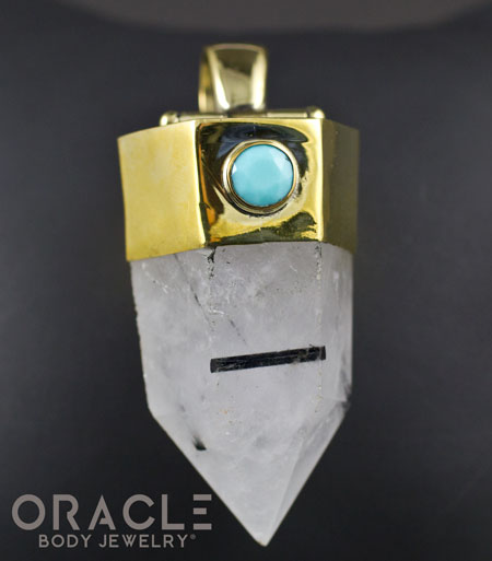 Zuul Pendant With Tourmalated Quartz Point and Double Turquoise Accents
