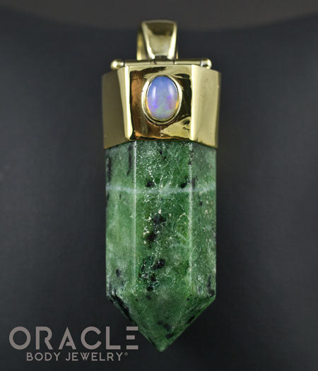 Zuul Pendant with Ruby In zoisite Point and Ethiopian Opal Accents