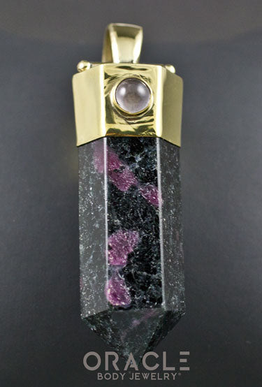 Zuul Pendant with Ruby In Zoisite Point and Rose Quartz Accents