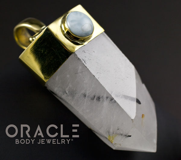 Zuul Pendant With Tourmalated Quartz Point and Larimar and Nephrite Jade Accents