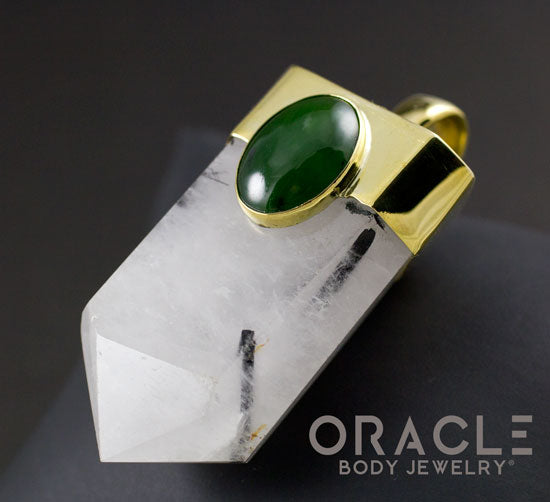 Zuul Pendant With Tourmalated Quartz Point and Larimar and Nephrite Jade Accents