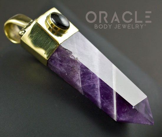Zuul Pendant with amethyst Point and Copper Infused Obsidian Accents