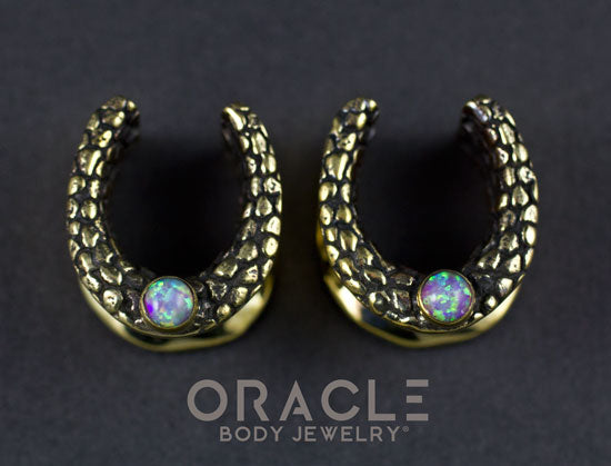 5/8" (16mm) Brass Saddles with Nugget Texture and Pink Synthetic Opals