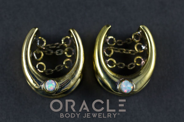 3/4" (19mm) Brass Saddles with Chains and White Synthetic Opals