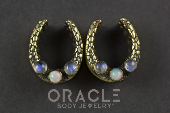 7/8" (22mm) Brass Saddles with Ethiopian Opal and Moonstone