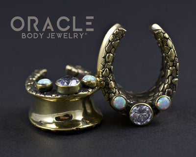 7/8" (22mm) Brass Saddles with Nugget Texture and White Synthetic Opals and CZs