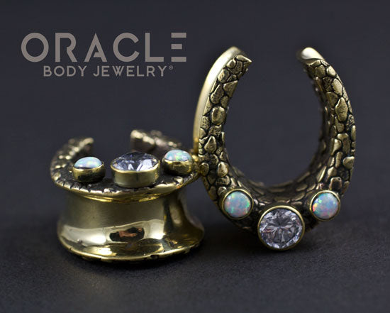 7/8" (22mm) Brass Saddles with Nugget Texture and White Synthetic Opals and CZs