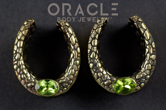 7/8" (22mm) Brass Saddles with Nugget Texture and Peridot