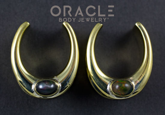 7/8" (22mm) Brass Saddles with Ethiopian Black Opals