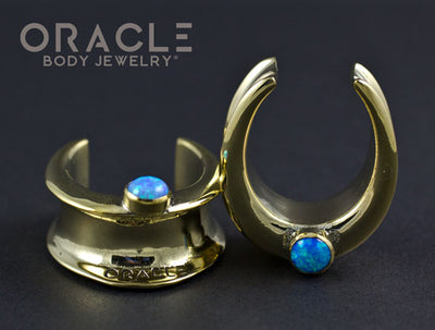 1" (25mm) Brass Saddles with Blue Synthetic Opals