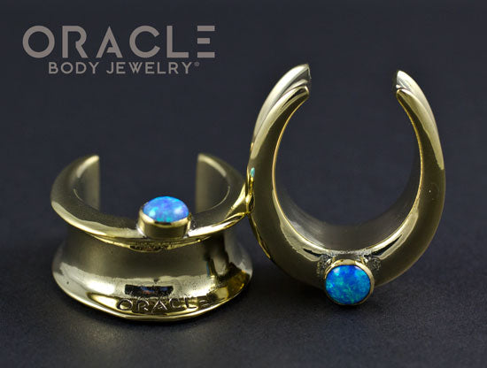 1" (25mm) Brass Saddles with Blue Synthetic Opals