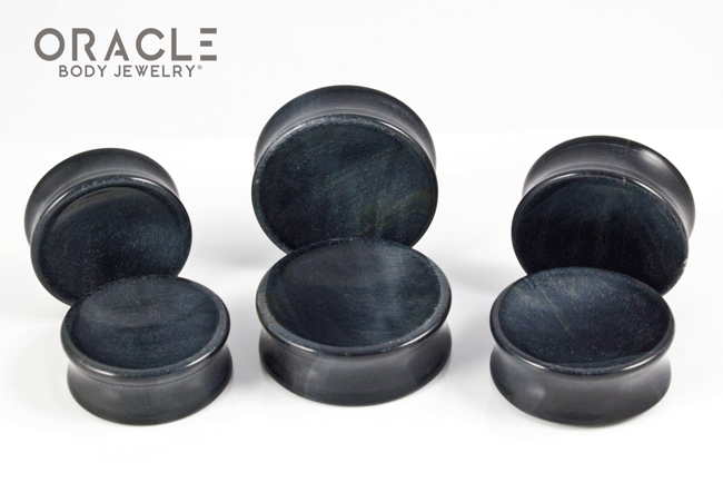 Blue Tiger Eye Concave Solid Double Flare Plugs
