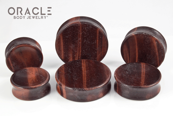 Red Tiger Eye Concave Solid Double Flare Plugs