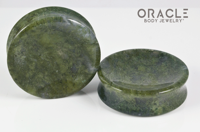 2" (51mm) Moss Agate Concave Plugs