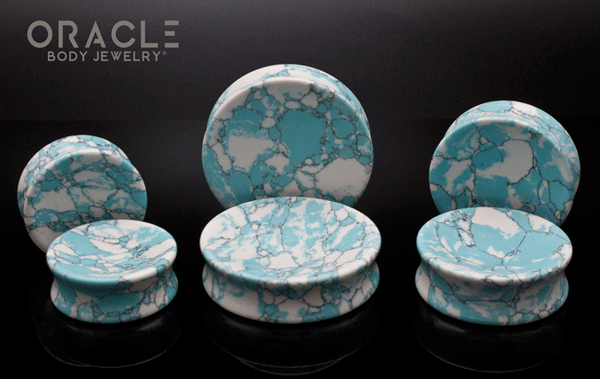 Ocean Wave Turquoise Concave Solid Double Flare Plugs
