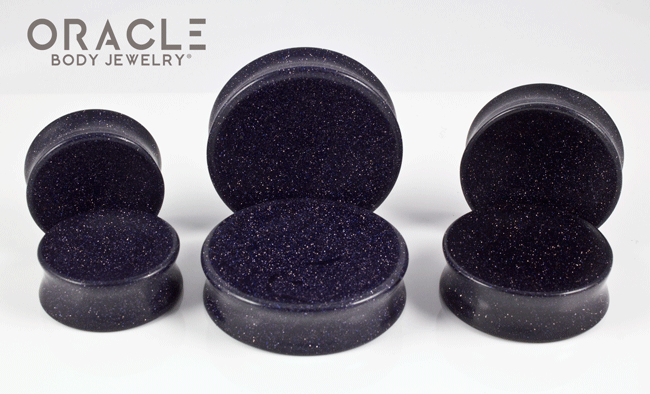 Blue Goldstone Concave Solid Double Flare Plugs