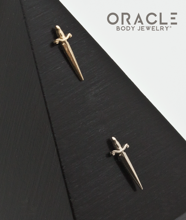 14k Long Dagger Threadless Gold End