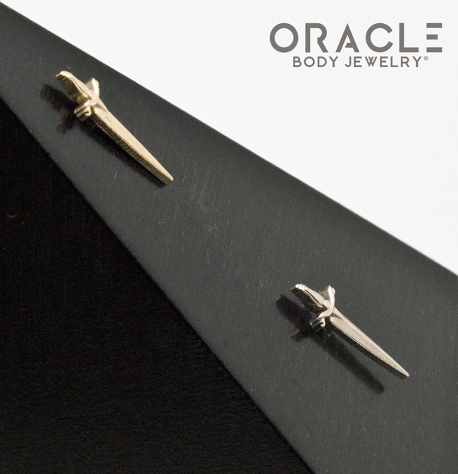 14k Long Dagger Threadless Gold End