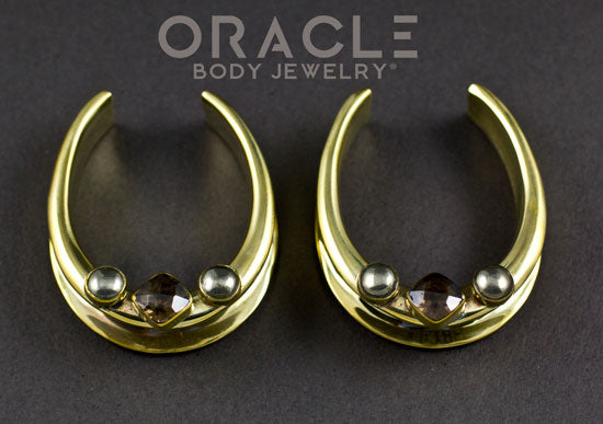 1-1/2" (38mm) Brass Saddles with Faceted Smoky Quartz and Pyrite