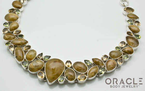 Sterling Silver Rutilated Quartz Necklace with Citrine and Peridot Accents