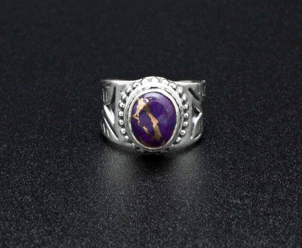 Sterling Silver Copper Purple Turquoise Ring Size 6.5