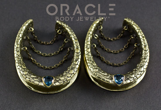 1-1/2" (38mm) Brass Saddles with Chains and Trillion Cut London Blue Topaz