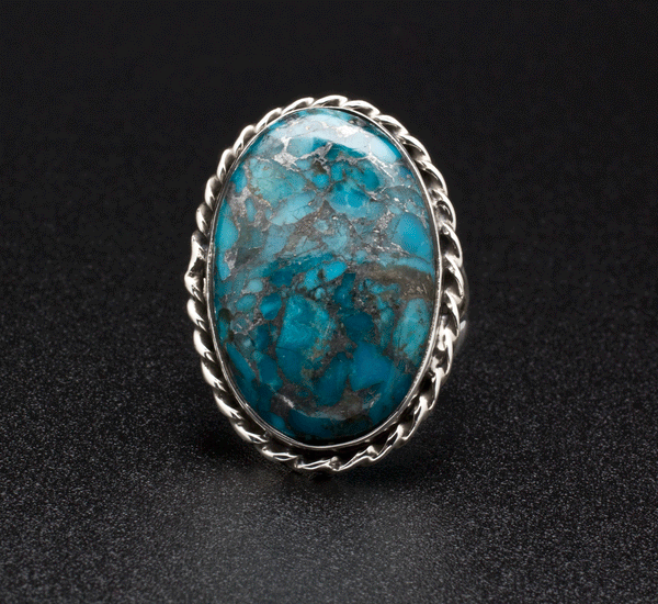 Sterling Silver Turquoise with Silver Inclusions Ring Size 7