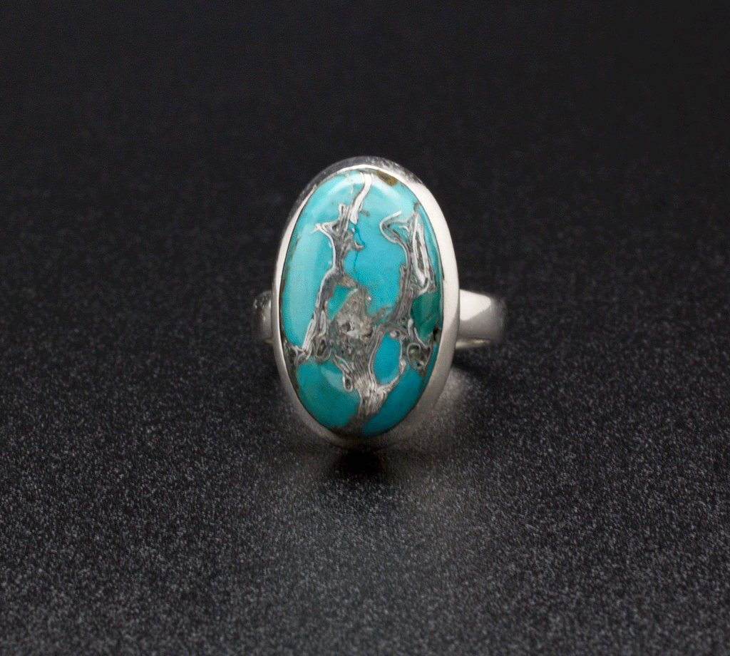 Sterling Silver Turquoise Ring with Silver Inclusions Size 7