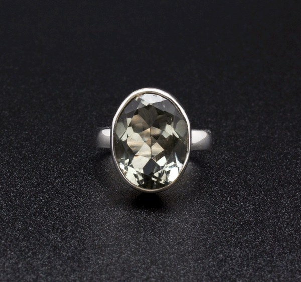 Sterling Silver Green Amethyst Ring Size 7