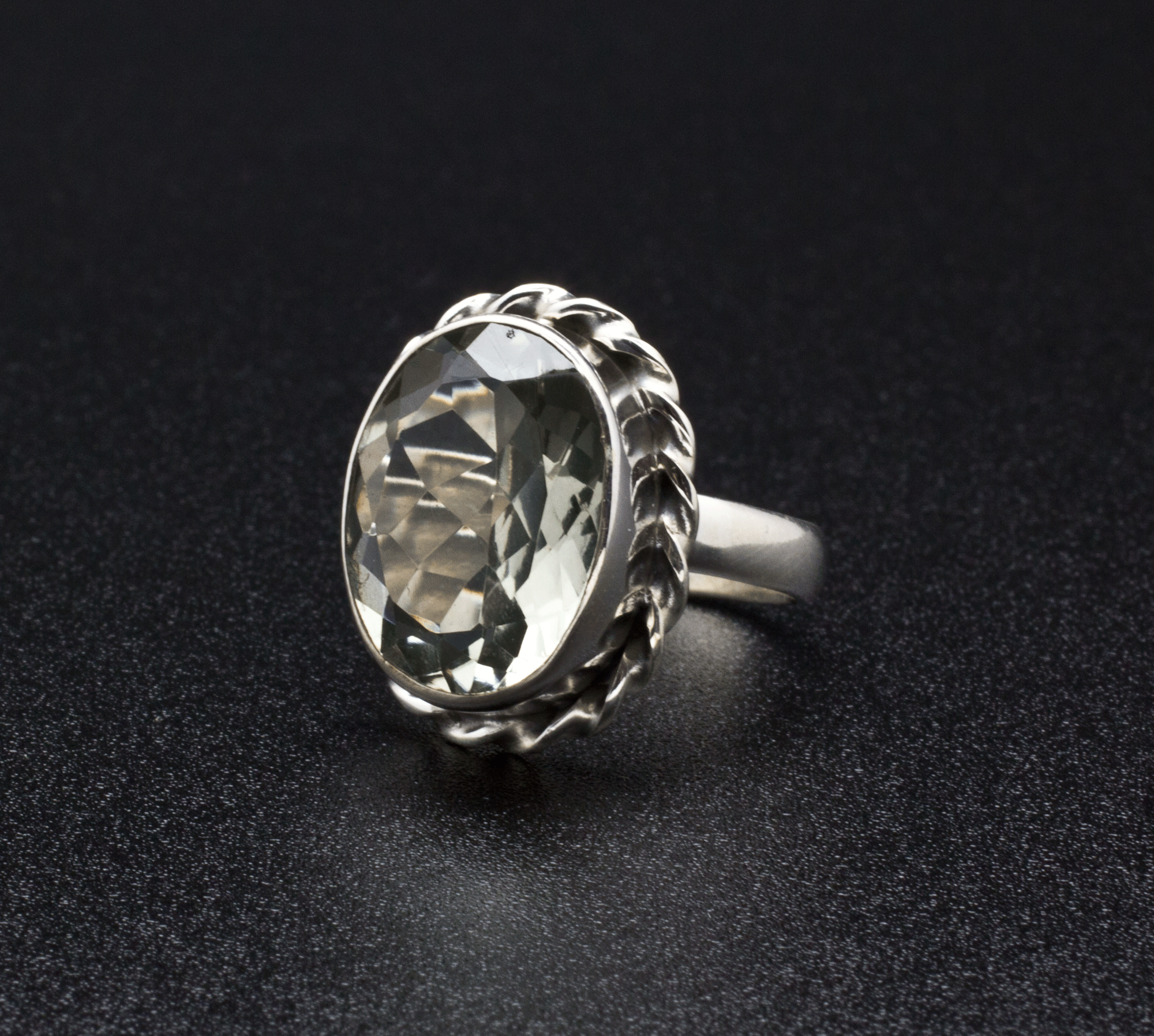 Sterling Silver Green Amethyst Ring Size 7