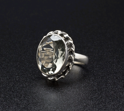 Sterling Silver Green Amethyst Ring Size 7