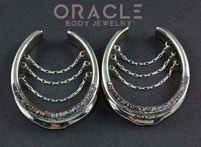 1-3/4" (44mm) White Brass and Silver Saddles with Chains and Channel Set Raw Diamonds