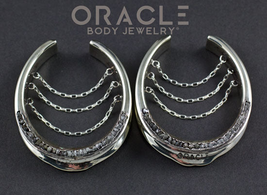 1-3/4" (44mm) White Brass and Silver Saddles with Chains and Channel Set Raw Diamonds