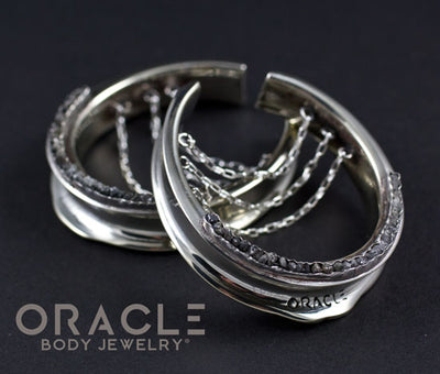 1-3/4" (44mm) White Brass and Silver Saddles with Chains and Channel Set Raw Diamonds