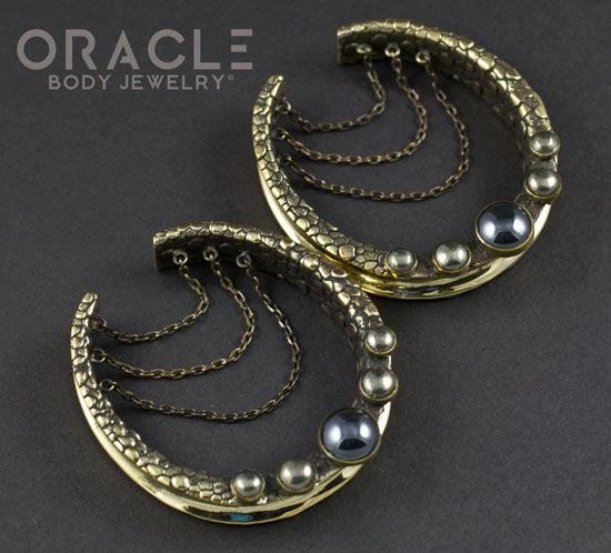 2" (51mm) Brass Saddles with Chains, Hematite and Pyrite
