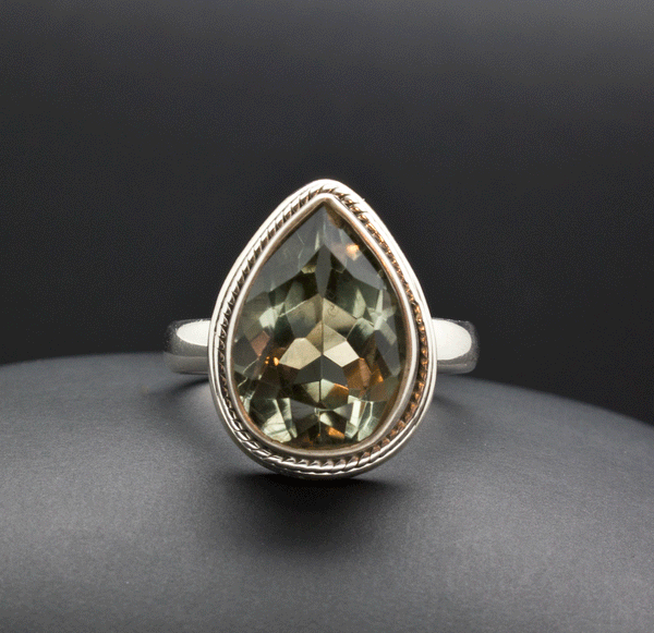 Sterling Silver Green Amethyst Ring Size 7