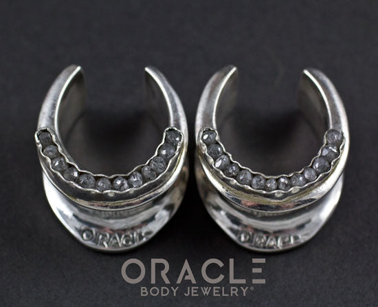 3/4" (19mm) Sterling Silver Saddles with Channel Set Grey Raw Polished Diamonds