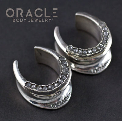 3/4" (19mm) Sterling Silver Saddles with Channel Set Grey Raw Polished Diamonds