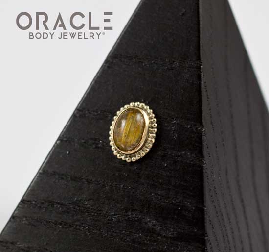 14k Rutilated Quartz Oval Threadless Gold End