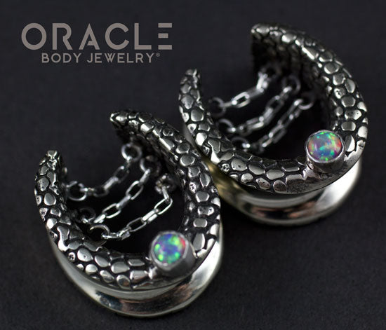 3/4" (19mm) White Brass Saddles with Nugget Texture, Chains and Pink Synthetic Opals