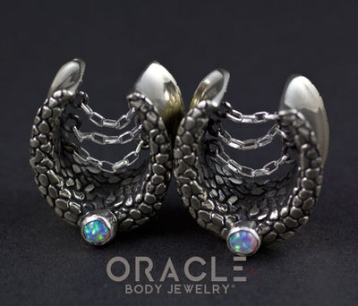 3/4" (19mm) White Brass Saddles with Nugget Texture, Chains and Pink Synthetic Opals