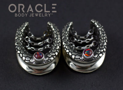 3/4" (19mm) White Brass Saddles with Nugget Texture, Chains and Black Synthetic Opals