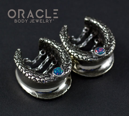 3/4" (19mm) White Brass Saddles with Nugget Texture, Chains and Blue Synthetic Opal